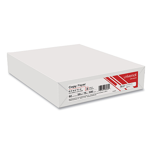 Universal Copy Paper, 92 Bright, 3-Hole, 20 lb Bond Weight, 8.5 x 11, White, 500 Sheets/Ream, 10 Reams/Carton (UNV28230)