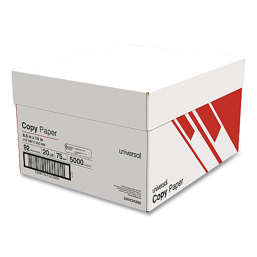 Universal Legal Size Copy Paper, 92 Bright, 20 lb Bond Weight, 8.5 x 14, White, 500 Sheets/Ream, 10 Reams/Carton (UNV24200)