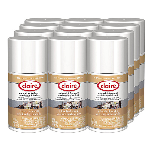 Claire Metered Air Freshener, Vanilla Scent, 7 oz Aerosol Spary, 12/Carton (108)