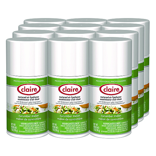 Claire Metered Air Freshener, Cucumber Melon Scent, 7 oz Aerosol Spray, 12/Carton (109)