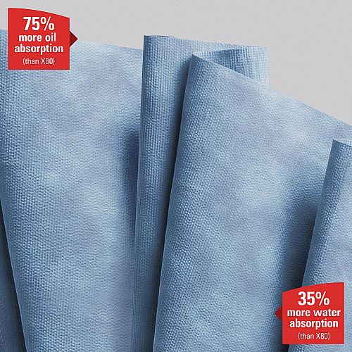 WypAll X90 Cloths, Jumbo Roll, 2-Ply, 11.1 x 13.4, Denim Blue, 450/Roll (12889)