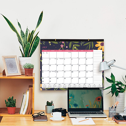 Blueline Academic 18-Month Desk Pad Calendar, Floral Artwork, 22 x 17, White/Multicolor Sheets, Black Headband, July 2025 to Dec 2026 (CA1716BD)