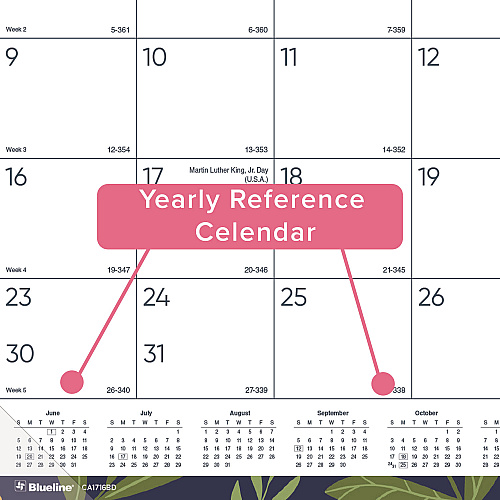 Blueline Academic 18-Month Desk Pad Calendar, Floral Artwork, 22 x 17, White/Multicolor Sheets, Black Headband, July 2025 to Dec 2026 (CA1716BD)