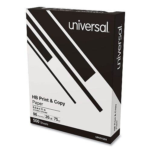 Universal High-Bright Multipurpose Paper, 20 lb Bond Weight, 8.5 x 11, Bright White, 500 Sheets/Ream, 5 Reams/Carton (UNV91205)