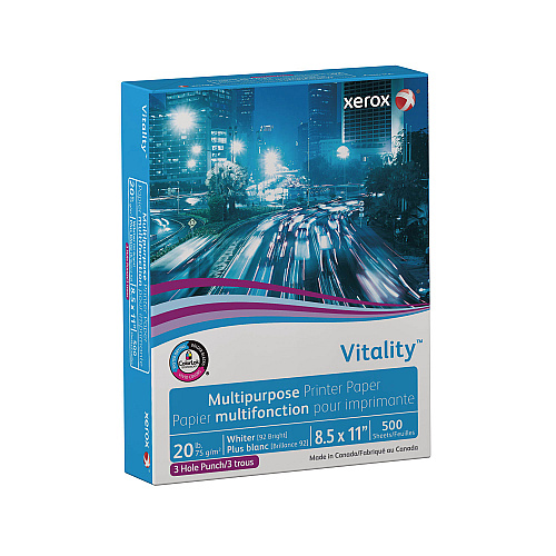 Xerox Vitality Multipurpose Print Paper, 92 Bright, 3-Hole, 20 lb Bond Weight, 8.5 x 11, White, 500/Ream (3R02641RM)