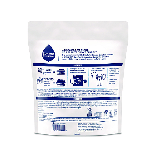 Seventh Generation Natural Laundry Detergent Packs, Powder, Unscented, 45 Packets/Pack (22977)