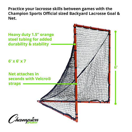 Champion Sports Backyard Lacrosse Goal and Net, 6 ft x 6 ft, 1.5" dia Frame (LNGL)