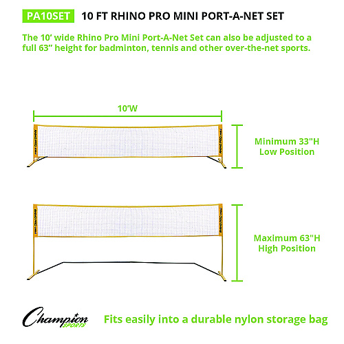 Champion Sports Rhino Port-A-Net Set, 33" to 63" x 120" (PA10SET)