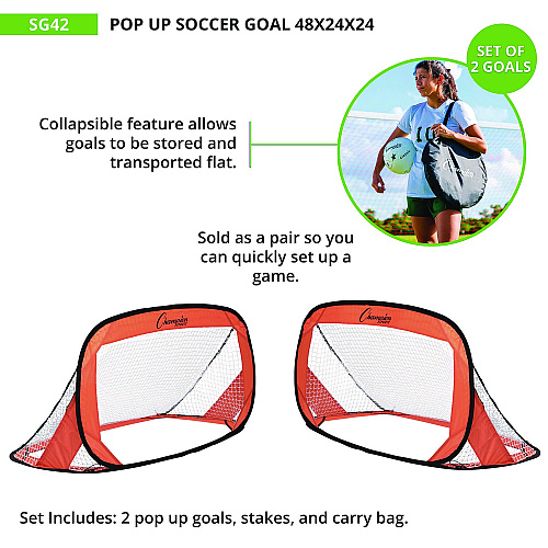 Champion Sports Pop Up Soccer Goal, 4 ft x 2 ft, Pair (SG42)