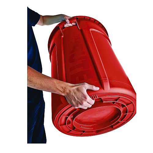 Vented Round Brute Container, 55 gal, Plastic, Red, 3/Carton