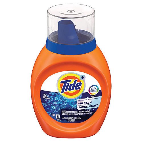 Tide Plus Bleach Alternative Liquid Laundry Detergent, HE Compatible, 16 Loads, Original Scent, 25 oz Bottle, 6/Carton (37373)