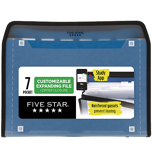 Five Star Expanding File, 7.5" Expansion, 7 Sections, Zipper Closure, Letter Size, Randomly Assorted Colors (350099)