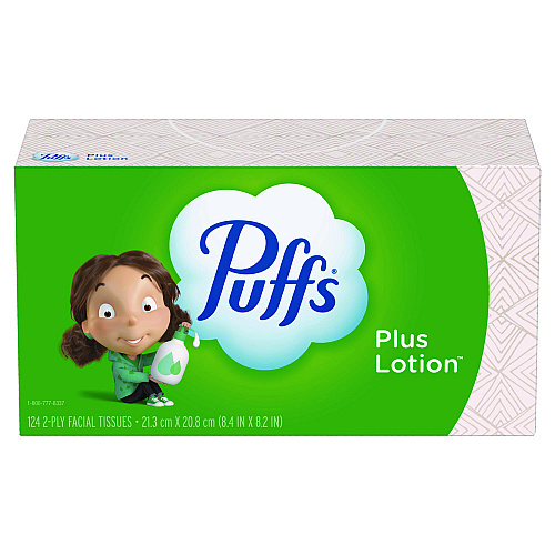 Puffs Plus Lotion Facial Tissue, 2-Ply, White, 124 Sheets/Box, 24 Boxes/Carton (39346)