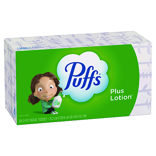 Puffs Plus Lotion Facial Tissue, 2-Ply, White, 124 Sheets/Box, 24 Boxes/Carton (39346)