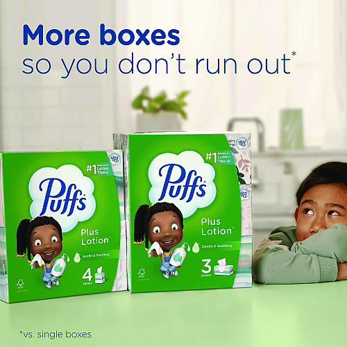 Puffs Plus Lotion Facial Tissue, 2-Ply, White, 124 Sheets/Box, 24 Boxes/Carton (39346)