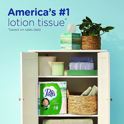 Puffs Plus Lotion Facial Tissue, 2-Ply, White, 124 Sheets/Box, 24 Boxes/Carton (39346)