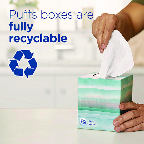 Puffs Plus Lotion Facial Tissue, 2-Ply, White, 124 Sheets/Box, 24 Boxes/Carton (39346)