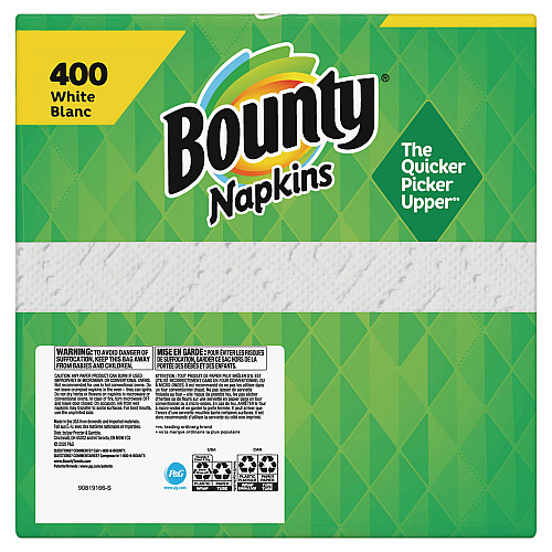 Bounty Quilted Napkins, 2-Ply, 12.1 x 12, White, 400/Pack, 4 Packs/Carton (19096)