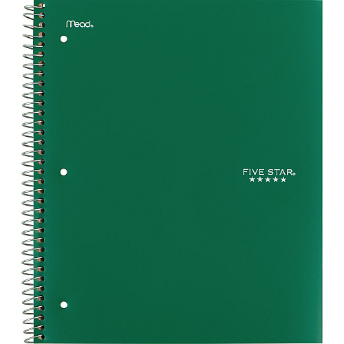 Five Star Wirebound Notebook, 5-Subject, Medium/College Rule, Assorted Cover Colors, (200) 11 x 8.5 Sheets, 2/Pack (820190)