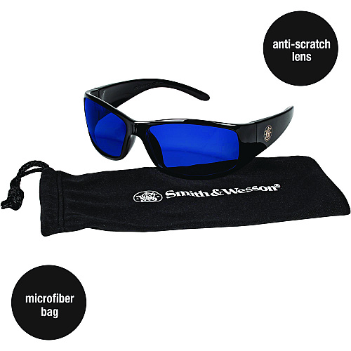 Smith & Wesson Elite Safety Glasses 3016314, Black Frame, Blue Mirror Polycarbonate Lens, 12/Carton (21307)