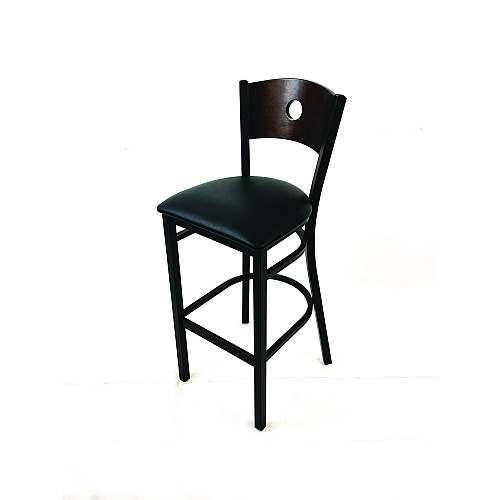 JMC Furniture Circle Series Barstool, Supports Up to 300 lb, 28.5" Seat Height, Black Seat, Dark Walnut Back, Black Base (CRBBVBLKC)