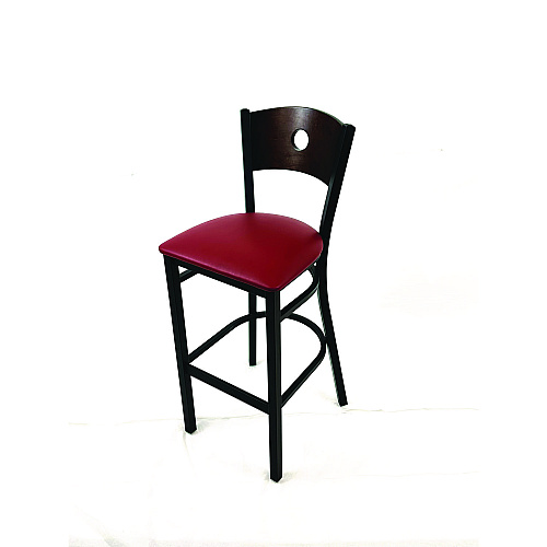 JMC Furniture Circle Series Barstool, Supports Up to 300 lb, 28.5" Seat Height, Burgundy Seat, Dark Walnut Back, Black Base (CRBBVBURC)