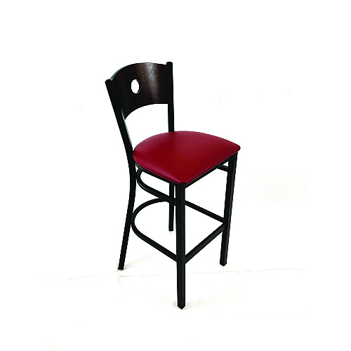 JMC Furniture Circle Series Barstool, Supports Up to 300 lb, 28.5" Seat Height, Burgundy Seat, Dark Walnut Back, Black Base (CRBBVBURC)