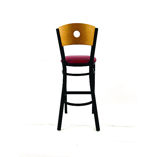 JMC Furniture Circle Series Barstool, Supports Up to 300 lb, 28.5" Seat Height, Burgundy Seat, Natural Back, Black Base (CRBBVBURD)