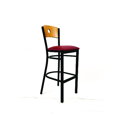 JMC Furniture Circle Series Barstool, Supports Up to 300 lb, 28.5" Seat Height, Burgundy Seat, Natural Back, Black Base (CRBBVBURD)