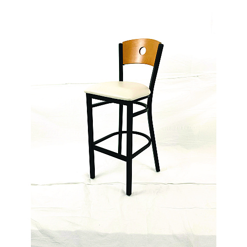JMC Furniture Circle Series Barstool, Supports Up to 300 lb, 28.5" Seat Height, Cream Seat, Natural Back, Black Base (CRBBVCRMD)