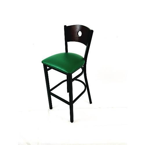 JMC Furniture Circle Series Barstool, Supports Up to 300 lb, 28.5" Seat Height, Green Seat, Dark Walnut Back, Black Base (CRBBVGRNC)