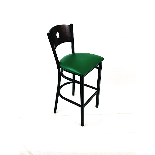 JMC Furniture Circle Series Barstool, Supports Up to 300 lb, 28.5" Seat Height, Green Seat, Dark Walnut Back, Black Base (CRBBVGRNC)