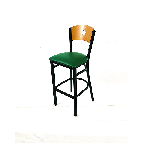 JMC Furniture Circle Series Barstool, Supports Up to 300 lb, 28.5" Seat Height, Green Seat, Natural Back, Black Base (CRBBVGRND)