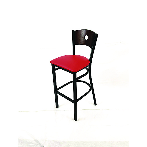 JMC Furniture Circle Series Barstool, Supports Up to 300 lb, 28.5" Seat Height, Red Seat, Dark Walnut Back, Black Base (CRBBVREDC)