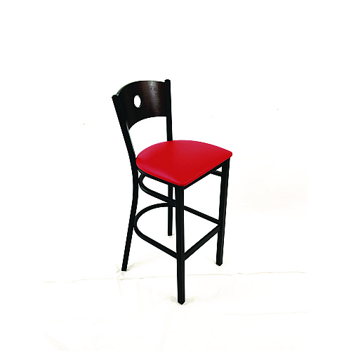JMC Furniture Circle Series Barstool, Supports Up to 300 lb, 28.5" Seat Height, Red Seat, Dark Walnut Back, Black Base (CRBBVREDC)