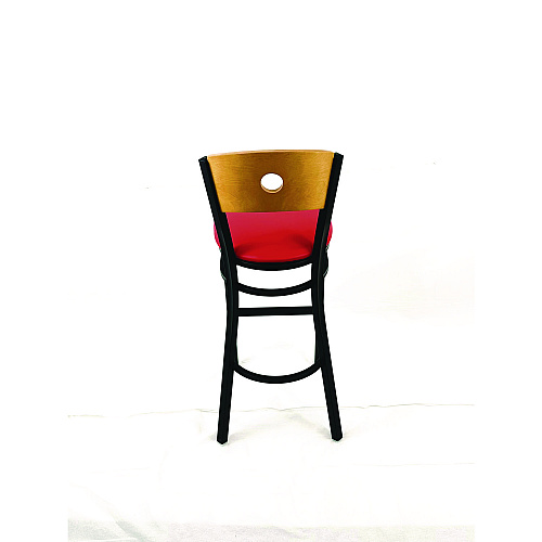 JMC Furniture Circle Series Barstool, Supports Up to 300 lb, 28.5" Seat Height, Red Seat, Natural Back, Black Base (CRBBVREDD)