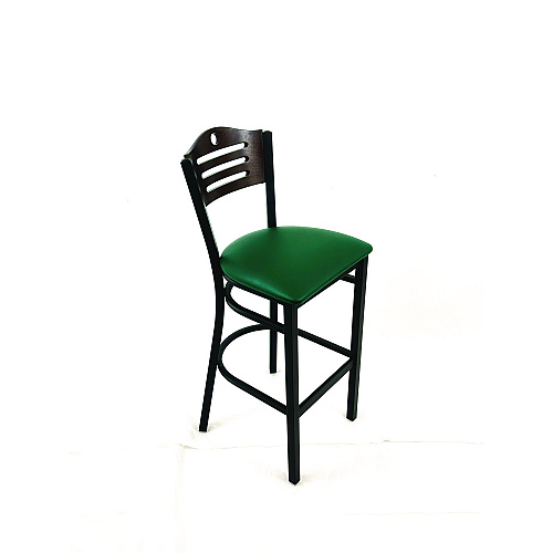 JMC Furniture Eagle Series Barstool, Supports Up to 300 lb, 28.5" Seat Height, Green Seat, Dark Walnut Back, Black Base (EBBVGRNC)