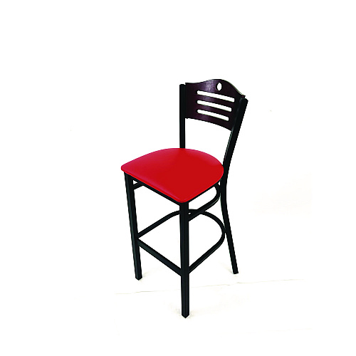 JMC Furniture Eagle Series Barstool, Supports Up to 300 lb, 28.5" Seat Height, Red Seat, Dark Mahogany Back, Black Base (EBBVREDB)