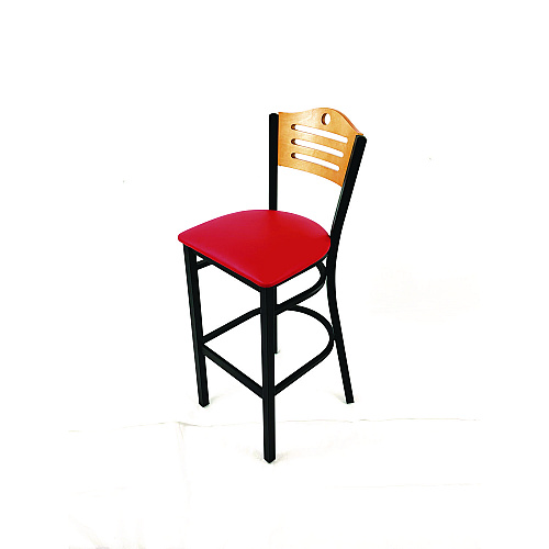 JMC Furniture Eagle Series Barstool, Supports Up to 300 lb, 28.5" Seat Height, Red Seat, Natural Back, Black Base (EBBVREDD)