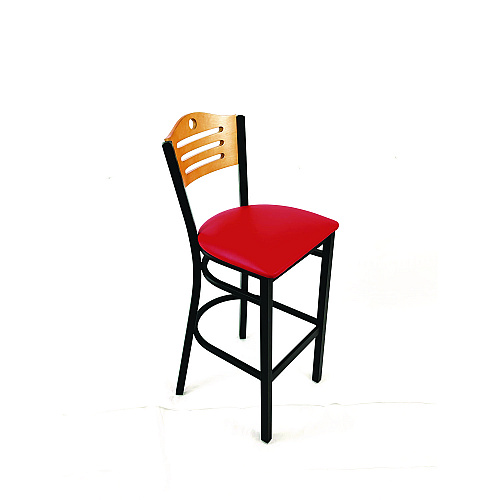 JMC Furniture Eagle Series Barstool, Supports Up to 300 lb, 28.5" Seat Height, Red Seat, Natural Back, Black Base (EBBVREDD)