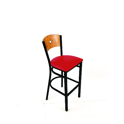 JMC Furniture Liberty Series Barstool, Supports Up to 300 lb, 28.5" Seat Height, Red Seat, Natural Back, Black Base (LBBVREDD)