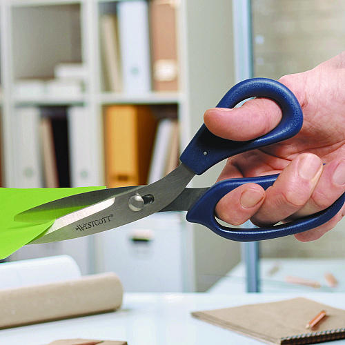 Westcott Power Pivot Shears, 8" Long, 3.5" Cut Length, Straight Blue Handle (00454)
