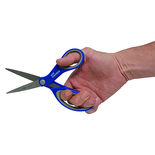 Westcott Scissors with Antimicrobial Protection, 8" Long, 3.25" Cut Length, Straight Blue/Gray Handle, 3/Pack (17837)