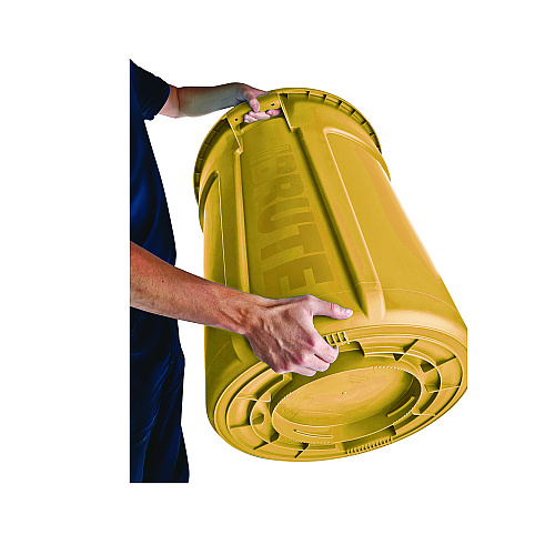 Vented Round Brute Container, 10 gal, Plastic, Yellow