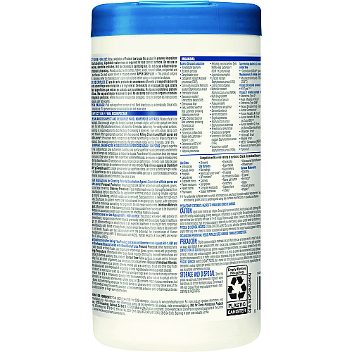 Clorox Healthcare Bleach Germicidal Wipes, 1-Ply, 6.75 x 9, Unscented, White, 70/Canister (35309)