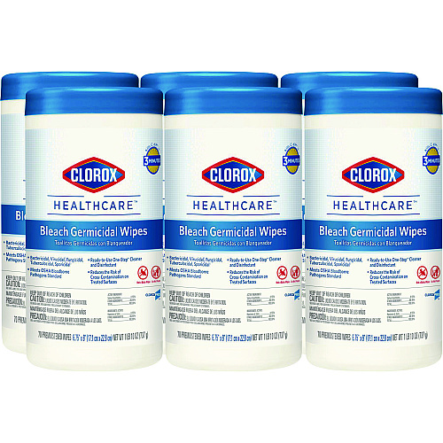 Clorox Healthcare Bleach Germicidal Wipes, 6" x 5", 150 Count Canister, Pack of 6 (35309CT)