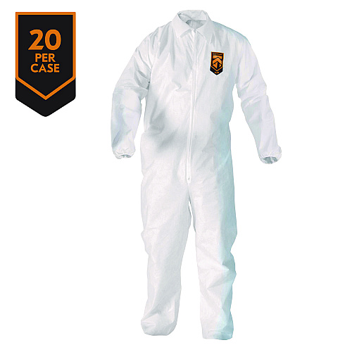 KleenGuard A20 Breathable Particle Protection Coveralls, Zip Front, Elastic Back, Wrists, Ankles, 3X-Large, White, 20/Carton (49106)