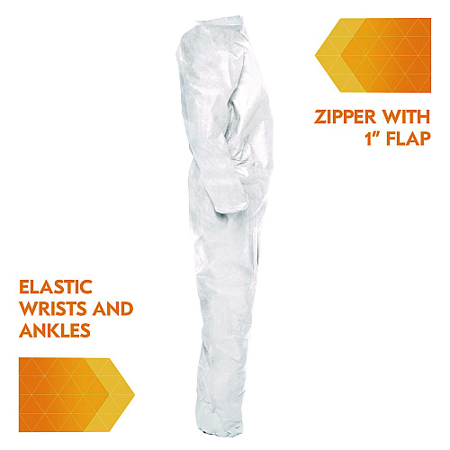 KleenGuard A20 Breathable Particle Protection Coveralls, Zip Front, Elastic Back, Wrists, Ankles, 3X-Large, White, 20/Carton (49106)