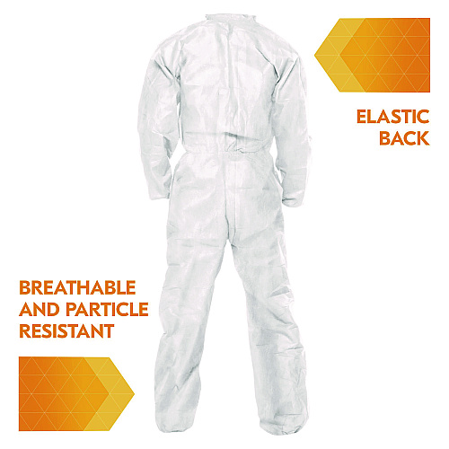 KleenGuard A20 Breathable Particle Protection Coveralls, Zip Front, Elastic Back, Wrists, Ankles, 4X-Large, White, 20/Carton (49107)