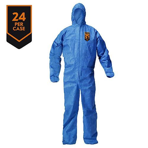 KleenGuard A20 Breathable Particle Protection Coveralls, Zip Front, Hood, Elastic Back, Wrists, Ankles, 2X-Large, Blue, 24/Carton (58515)